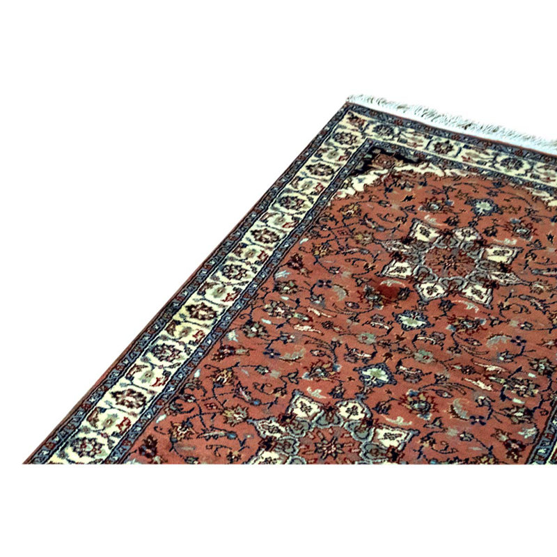 Tapis de couloir oriental en laine rouge / ivoire / bleu clair noué à la main 2 pi 6 po x 9 pi 9 po