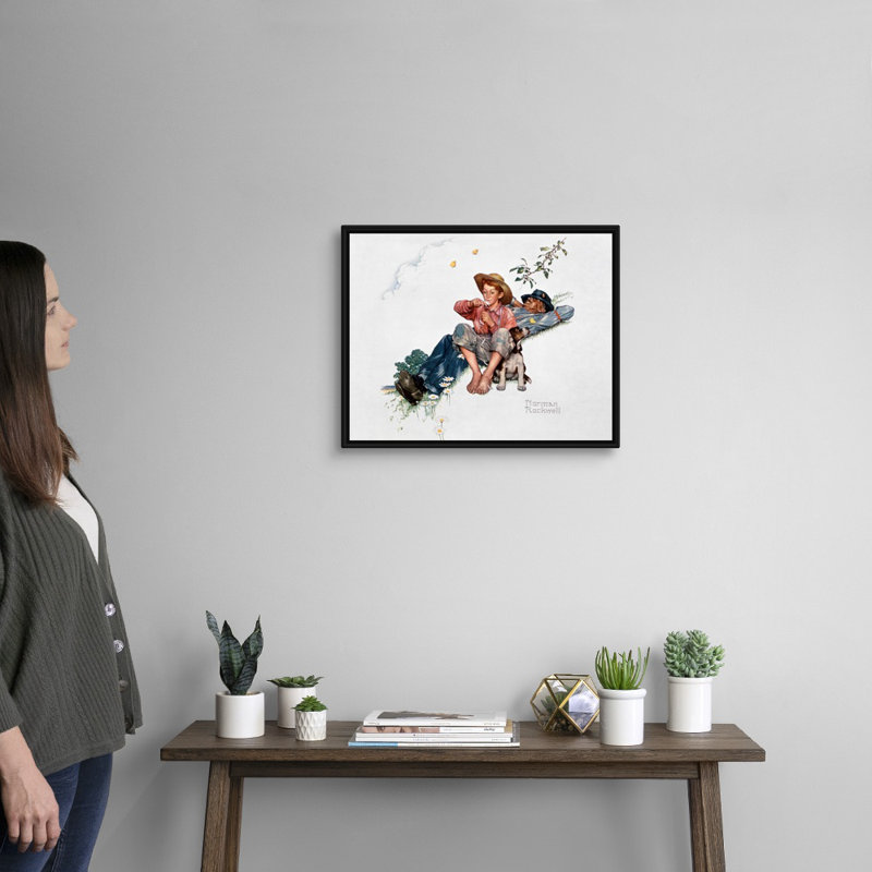 Grandpa et moi, cueillette de marguerites, art mural sur toile, H 18 po x l 22 po x P 1,75 po, Cadre flottant noir