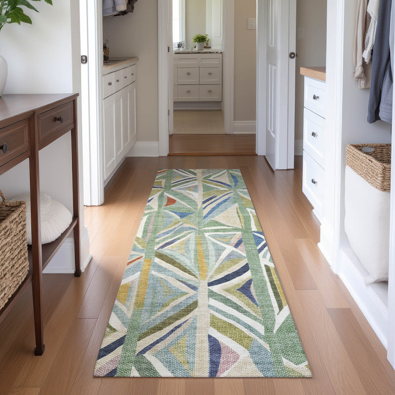 Premium Machine Washable Mayfield AMF2253 Geometric Rug, 2'3" x 7'6" Runner, Sage