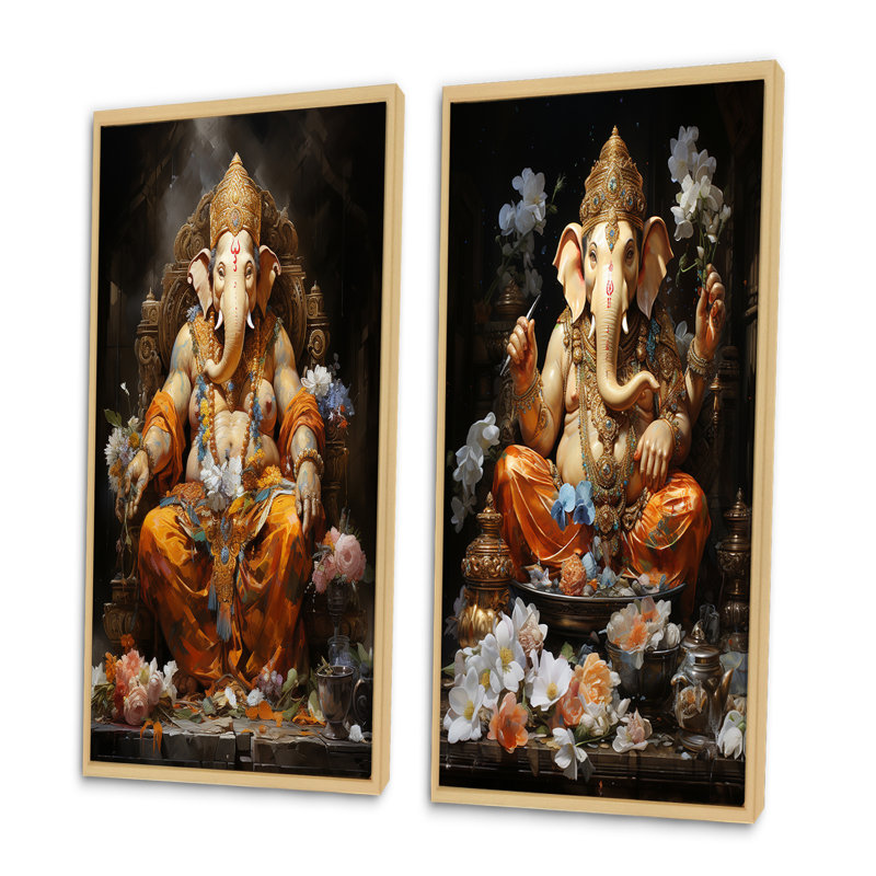 «Hinduisim Art Ganeshas Blessing» «Hinduisim Art Ganeshas Blessing» 2 - Pièces sur, Encadrement brun, H 20 po x l 24 po