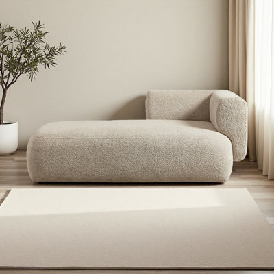 Boucle Chaise Lounge Chair Indoor Comfy Fluffy Lounge Sofa Upholstered Chaise Lounge Modern Lounge Chair Indoor for Living Room Bedroom Office