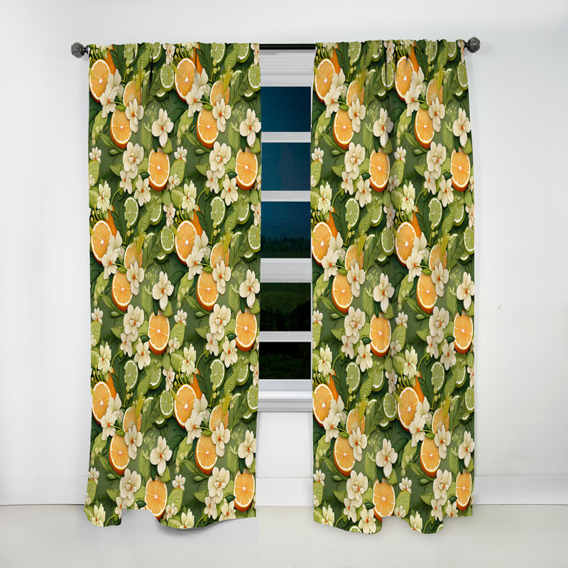 Motif tropical de zeste d'agrumes - Rideau floral - Velours obscurcissant - 1 panneau, L 52 po x L 90 po