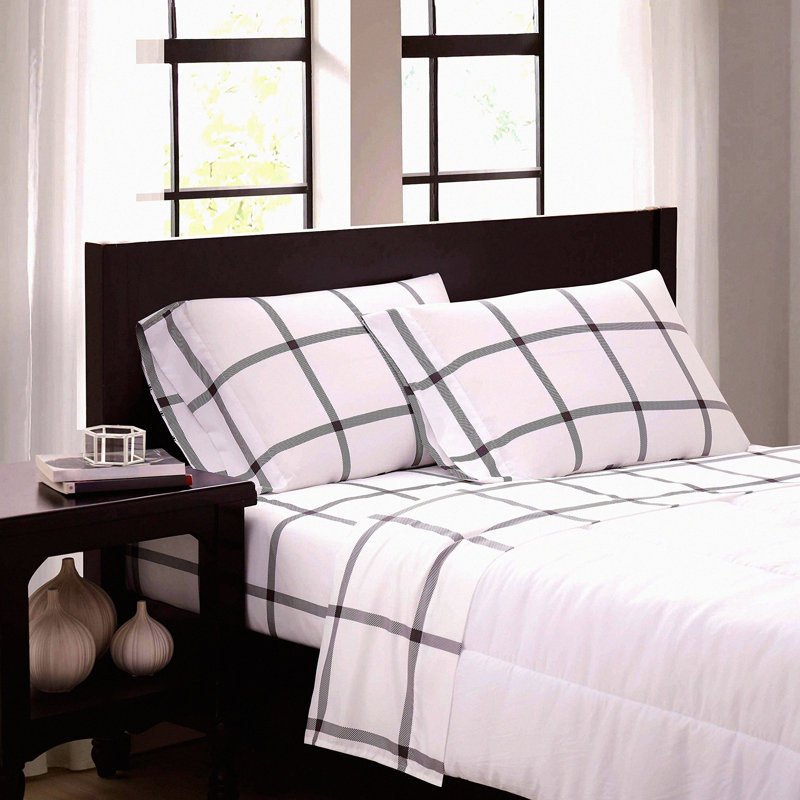 Luxury Windowpane Microfiber Pillowcase Set - Queen Size - Charcoal Grey - Soft & Breathable Bedding - Printed Collection
