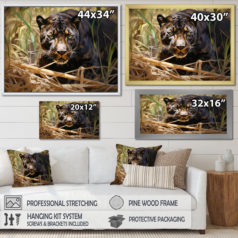 «Black Panther Into The Wild» sur toile, Cadre flottant doré, H 16 po x l 32 po x P 1 po