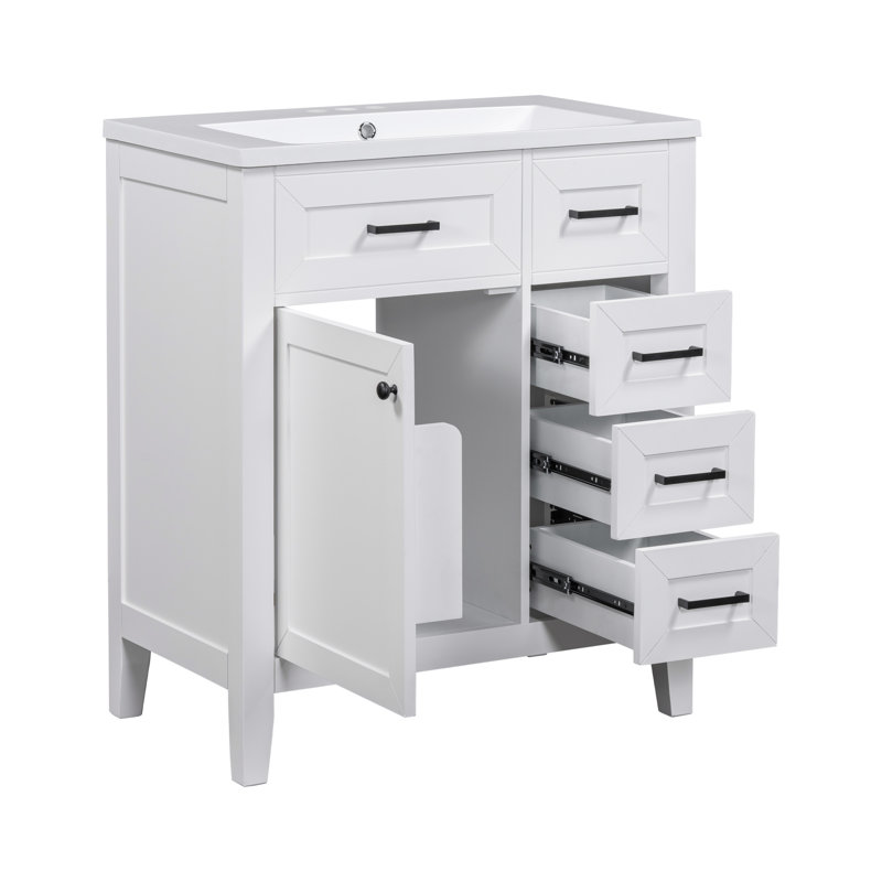 Meuble-lavabo simple 30 po avec plateau en céramique Keyashia, Blanc