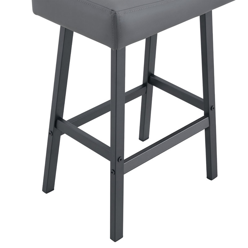 Ensemble de table de bar et de chaises 4 pièces, 1 table + 3 chaises, plateau en verre trempé, assise en cuir synthétique gris, structure en métal, style industriel moderne