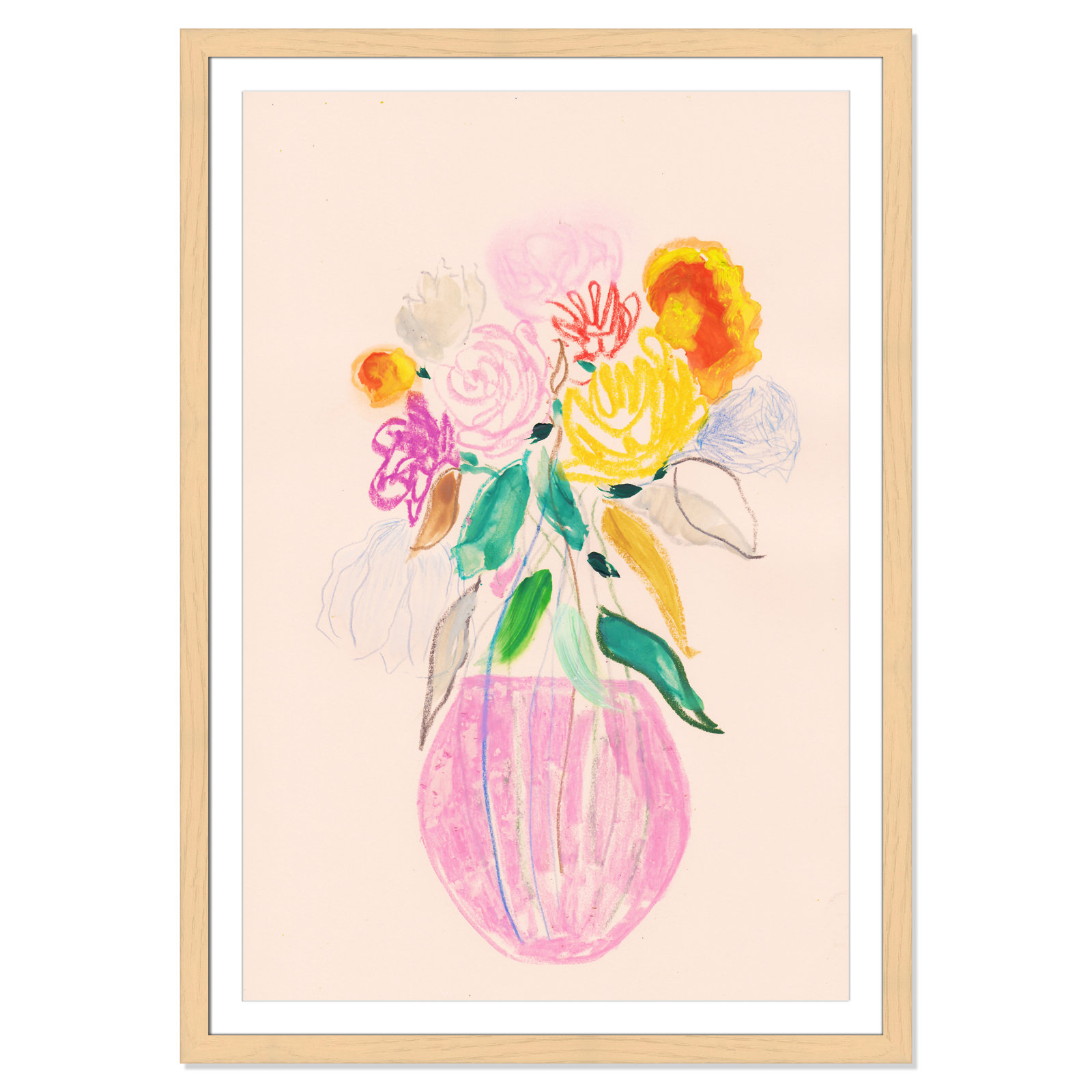 Simple Floral I Print by Bea Dina, White, Natural Single Picture Framed Paper, 55" H x 39" W x 1.25" D