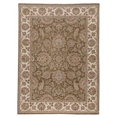 Hand Knotted Wool Area Rug in Brown And Ivory