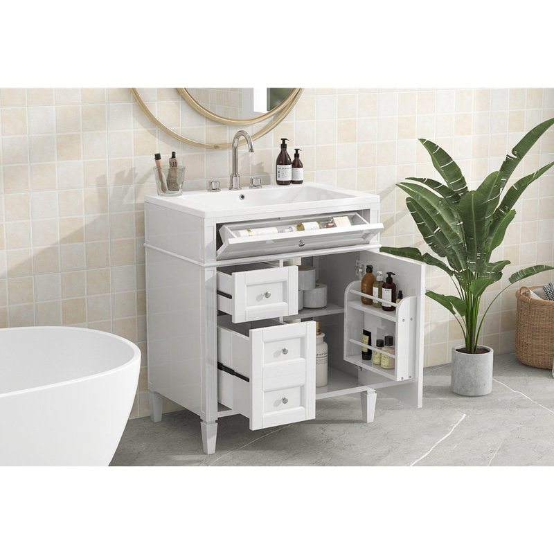 30.00'' Single Bathroom Vanity with Ceramic Top, White