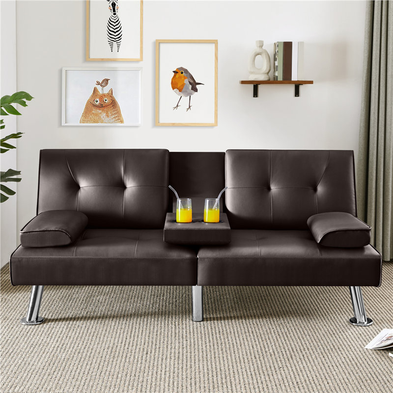 Canapé convertible en similicuir de 66 po avec porte-gobelet Janni, H 28 po x l 63 po x P 31,5 po, Espresso