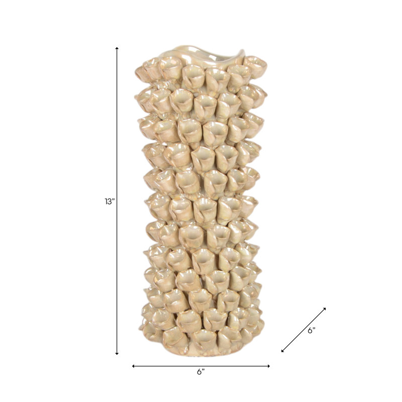 Ceramic Decorative Vase with Textured Floral Design Modern Accent for Home Decor, 13", Cream