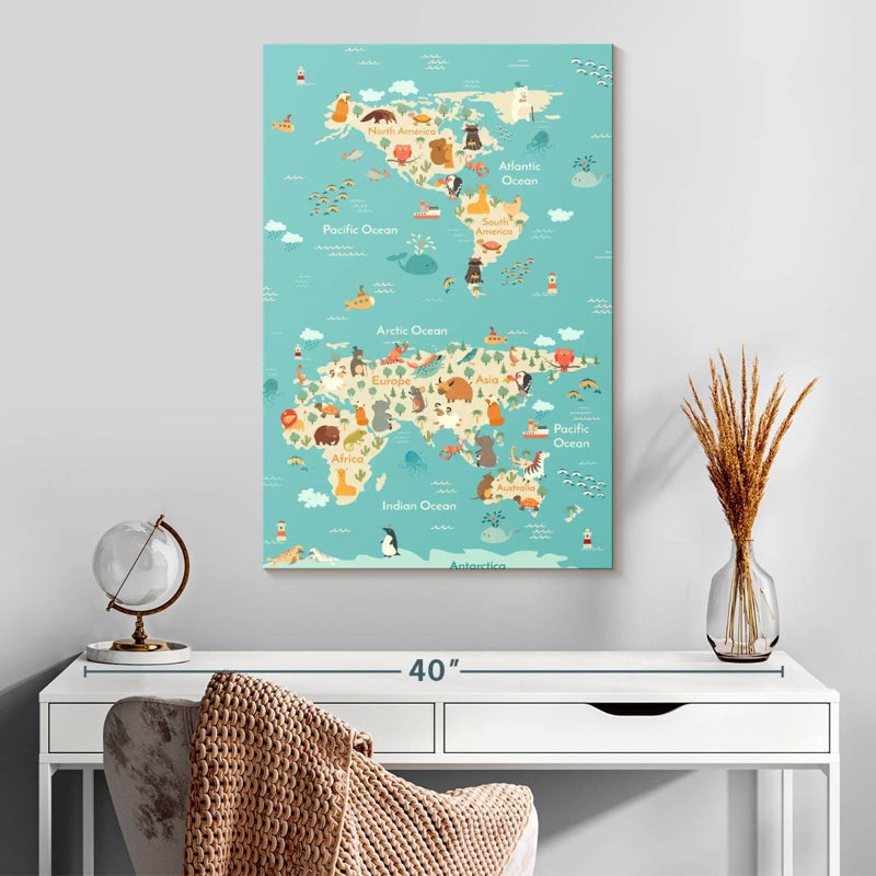 Carte du Continent des animaux Aliaz, H 30 po x l 20 po