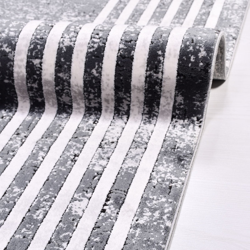 Tapis noir moderne lavable à la machine, Rectangle 5 pi 3 po x 7 pi 9 po