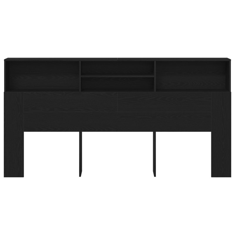 Headboard Cabinet Black Oak Wood Composite