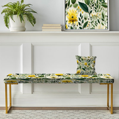 Banc floral rembourré or
