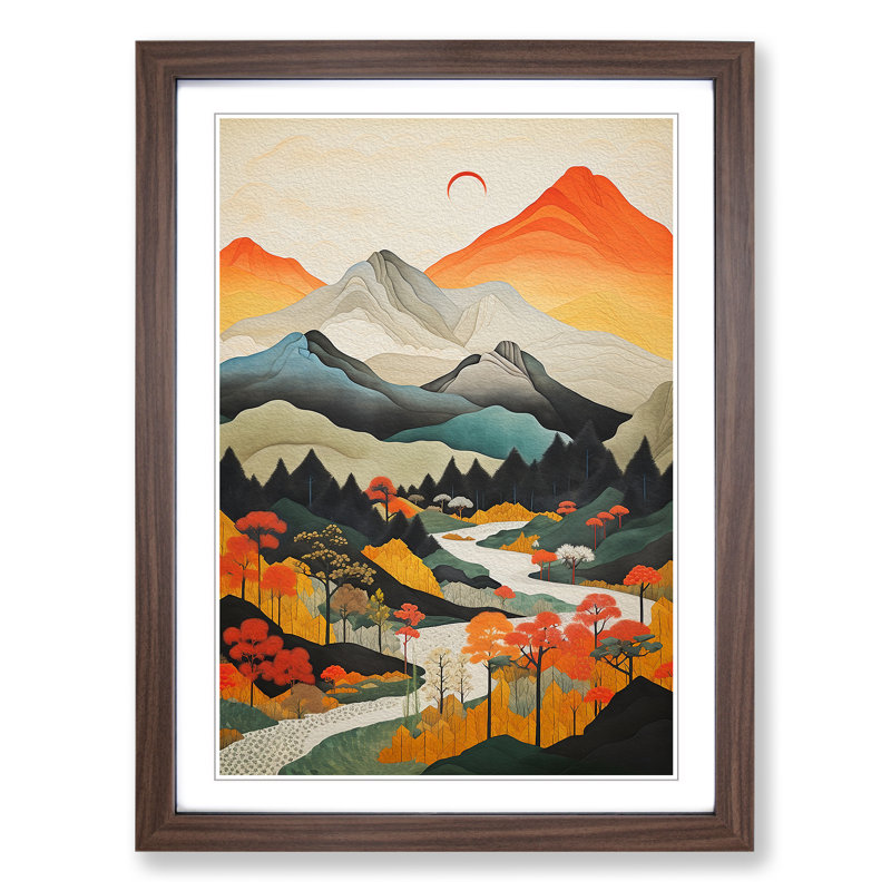 Japanese Mountains Constructivism No.2 - Framed Print, 46cm H x 34cm W x 2cm D, Walnut Framed