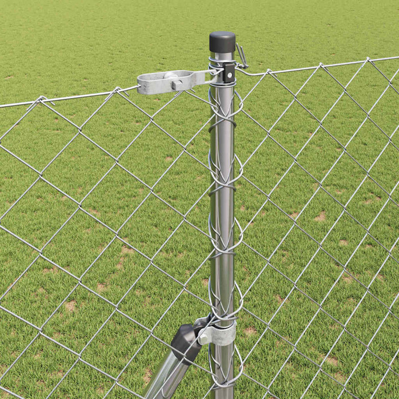 Vidaxl Chain Link Fence With Posts Steel, Silver, 160cm H x 1000cm W x 3.2cm D