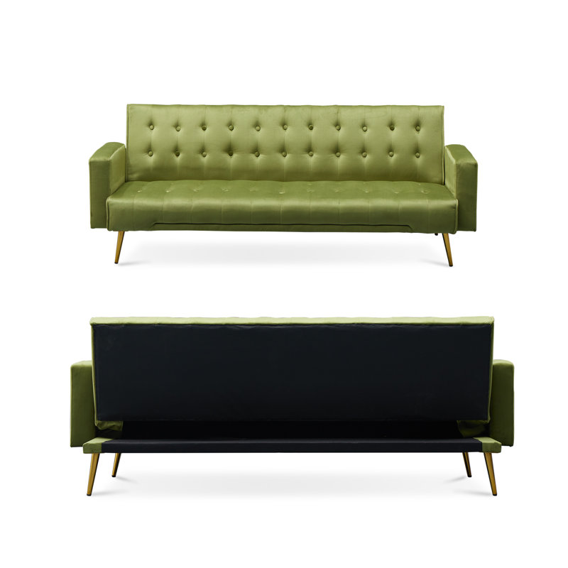 Irma Twin 75'' Upholstered Convertible Sofa, Army Green Velvet