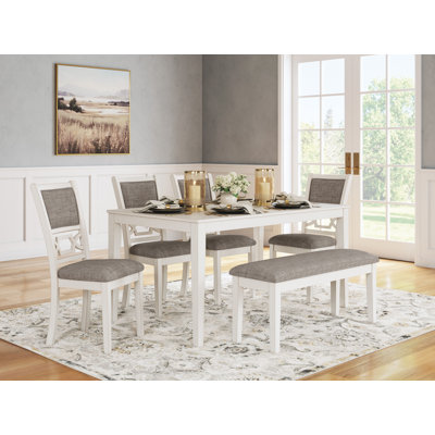 Table de salle à manger Damonee, 4 chaises et banc (ensemble de 6)