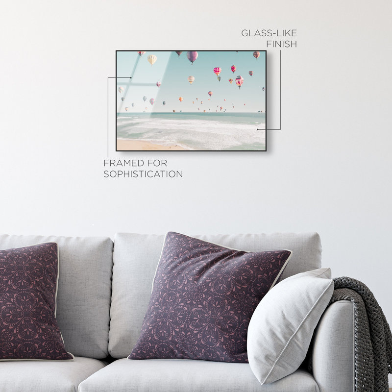 Oliver Gal Beachside Balloons Nautical - Framed Acrylic Glass Wall Art, 37" H x 55" W, Black