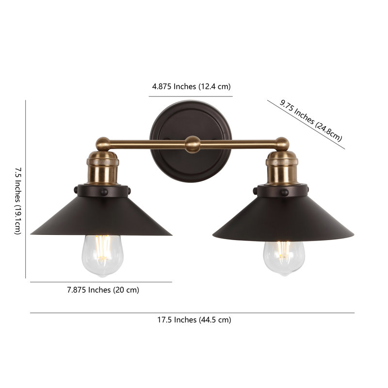Bagatelle Industrial Farmhouse Metal Vanity Light, Oil Rubbed Bronze/Brass Gold, 2