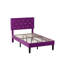 Structure de lit tapissier mauve en velours mauve avec tête de lit capitonnée à motif de losanges, aucun sommier nécessaire-266138185-205811838