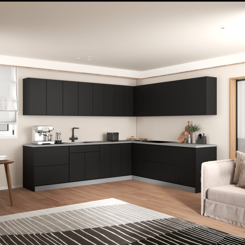 WALLKITCHENS Cuisine complète moderne en panneau de fibres à densité moyenne l 102 x P 120 x H 96 , Noir lustré