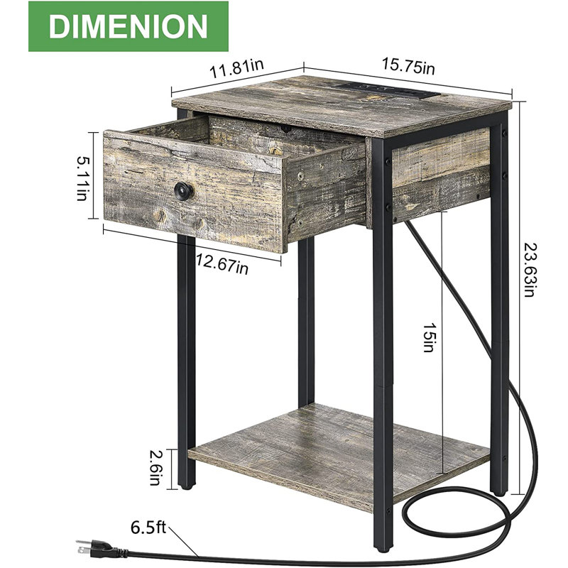 Provenzano 15.75'' W Metal Nightstand, Gray