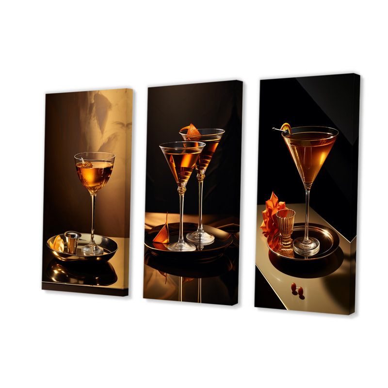 Soirée Sidecar - cocktail en bronze, Toile tendue, H 32 po x l 48 po