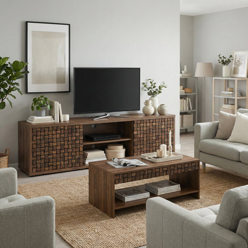 Irwin 2-Piece TV Stand and Coffee Table Set with Textured Doors