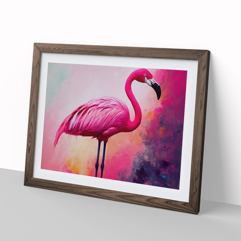 Cosmopolitan Flamingo - Framed Print, 25cm H x 34cm W x 2cm D, Walnut