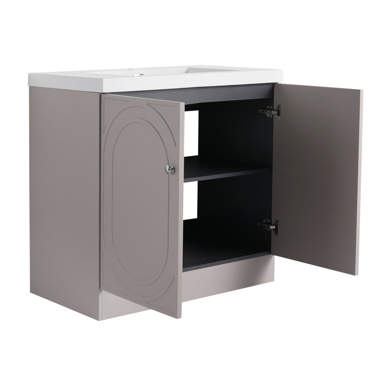 Meuble-lavabo autoportant avec lavabo en résine, 35.4"