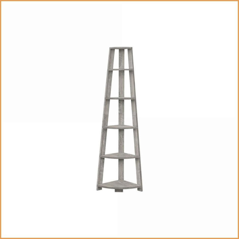Corner Bookshelf 5 Tier 72”H Modern Grey Laminate | Grey | Particle Board, Light Gray 