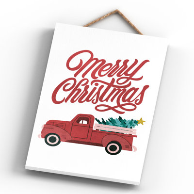 Xmas Merry Christmas Truck Wooden Plaque