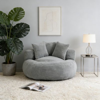 Fauteuil à billes surdimensionné rond en velours côtelé - Compression - pour enfants / adultes