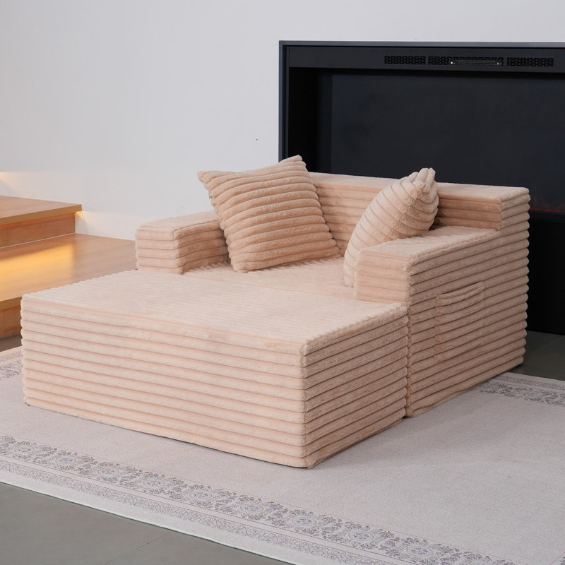 Chaise longue surdimensionnée avec repose-pieds, canapé-lit, canapé-lit et chaises de lecture, Rose