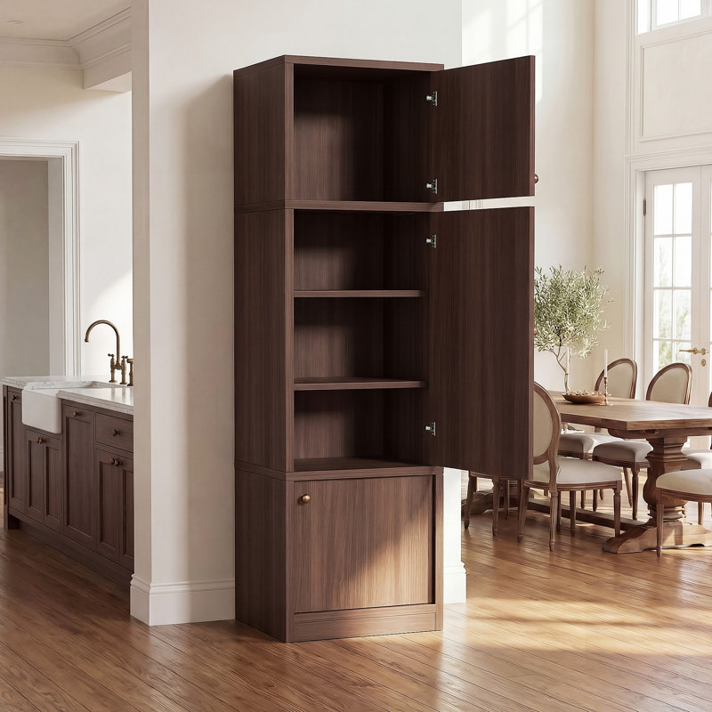 Armoire de rangement autoportante Tall Narrow Pantry avec portes et tablettes, tablettes réglables, tiroir et ensemble anti-basculement