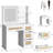 Rattan Vanity Desk, Makeup Vanity Table With Adjustable LED Light And Mirror, Large Storage Space With 4 Drawers And 2 Tiers Of Open Shelves For Bedroom In White