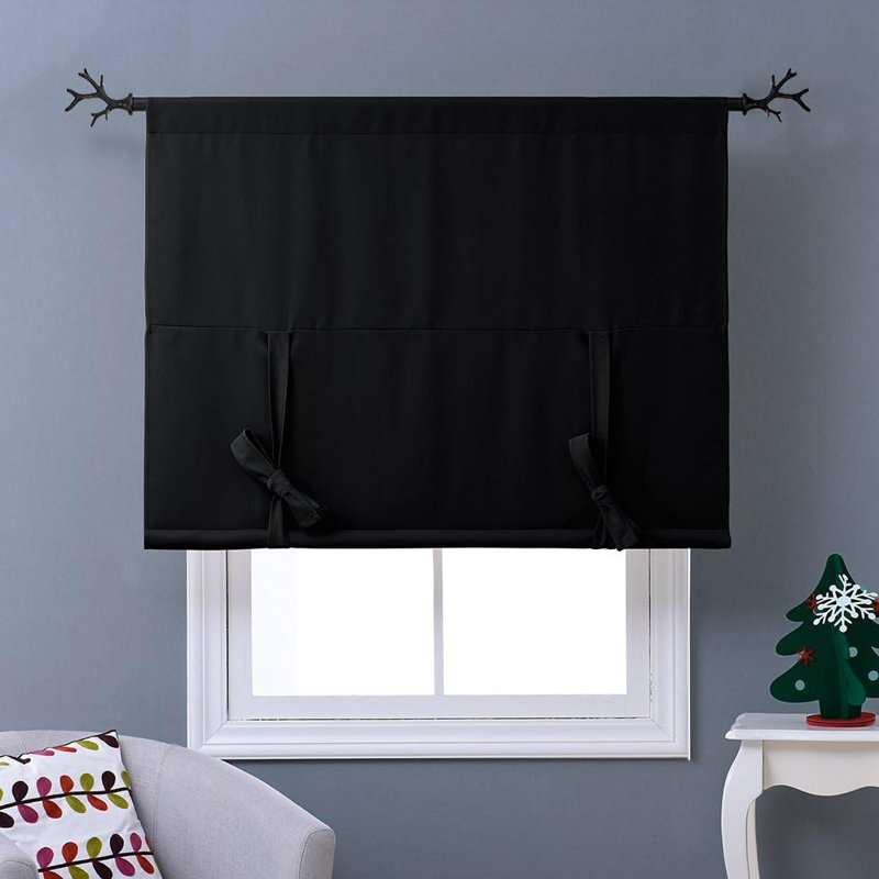 NICETOWN Blackout Thermal Insulated Short Curtain Tie Up Shade for Small Window, Window Valance Balloon Roman Blind (Rod Pocket 1 Panel)