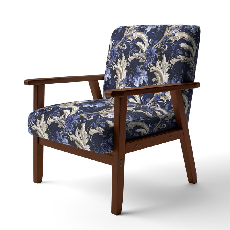 Fauteuil de chalet rembourré bleu Cobalt, Accoudoirs carrés bruns