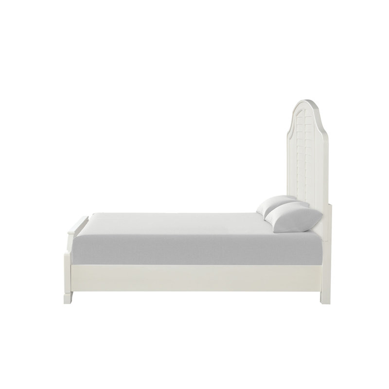 Lit King Size Blanc Antique, 1 pièce, mobilier de chambre, cadre de lit à panneaux, style côtier, design à persiennes, HB