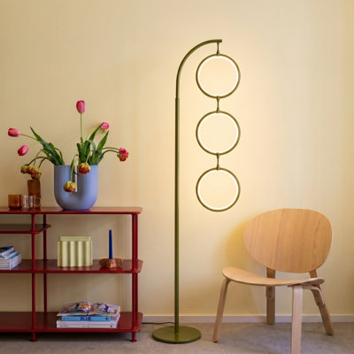 74" Green Modern LED Floor Lamp With Slim Pole And Weighted Base