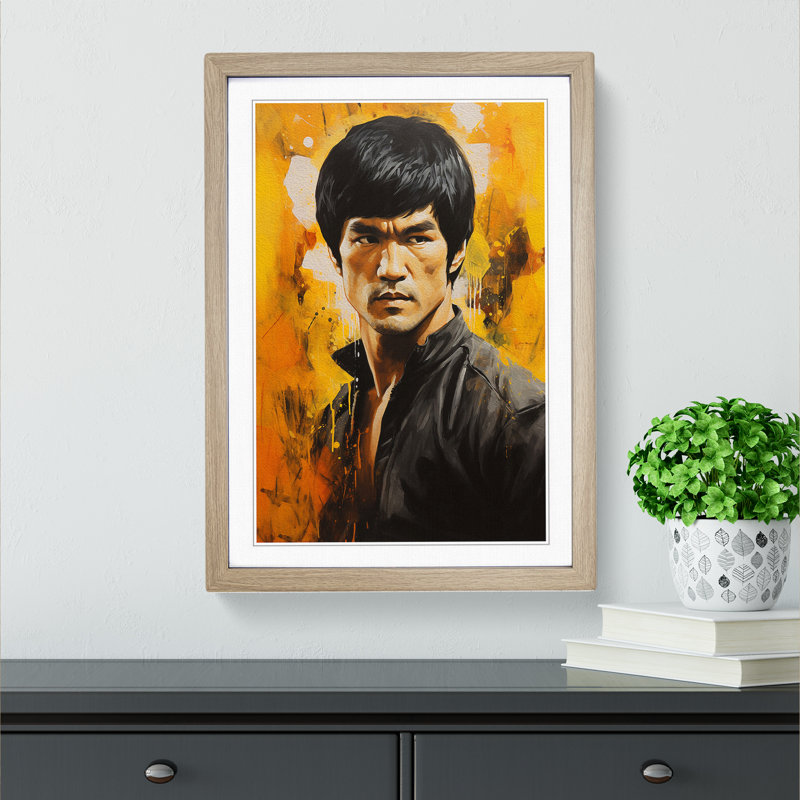 XYZ-FRM-V1223-2204 Bruce Lee Hard Edge Painting - Single Picture Frame Print on Wood, Oak Framed, 34cm H x 25cm W x 2cm D