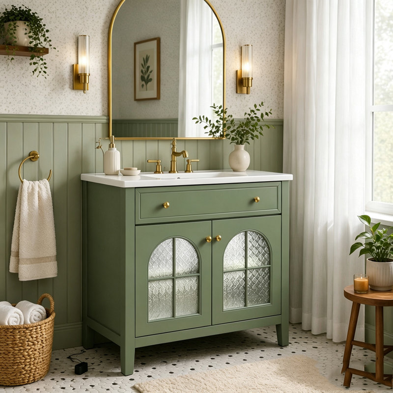 Armoire de salle de bain 35,6 po, Green+Only Cabinet+2door