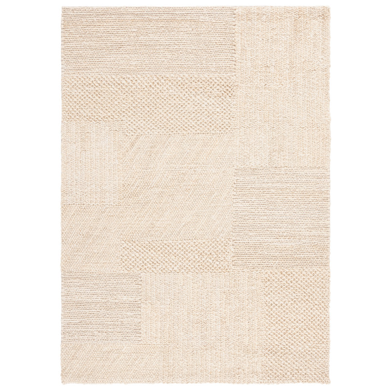Tapis ivoire / blanchi en coton tissé à la main Kittanning, Rectangle 3 pi x 5 pi