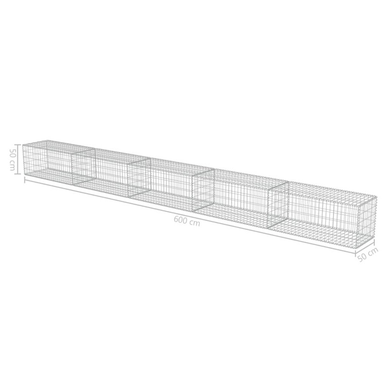 Silver Metal Gabion Wall, 19.69cm H x 236.22cm W x 19.69cm D