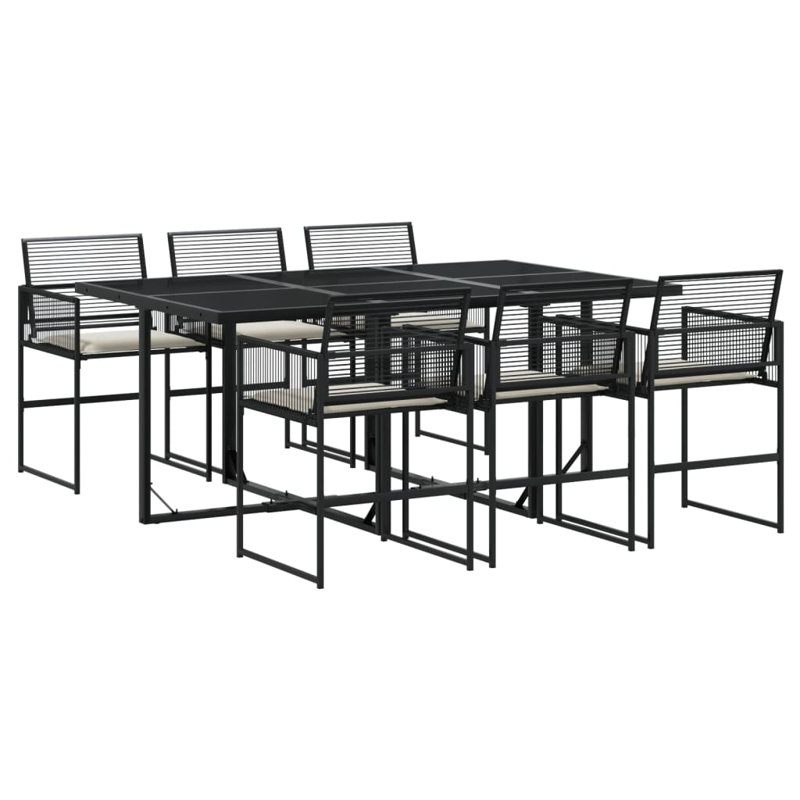  Ensemble de salle à manger de jardin noir, blanc crème