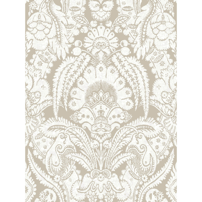 Albemarle Chatterton Damask Wallpaper Roll, Linen/White