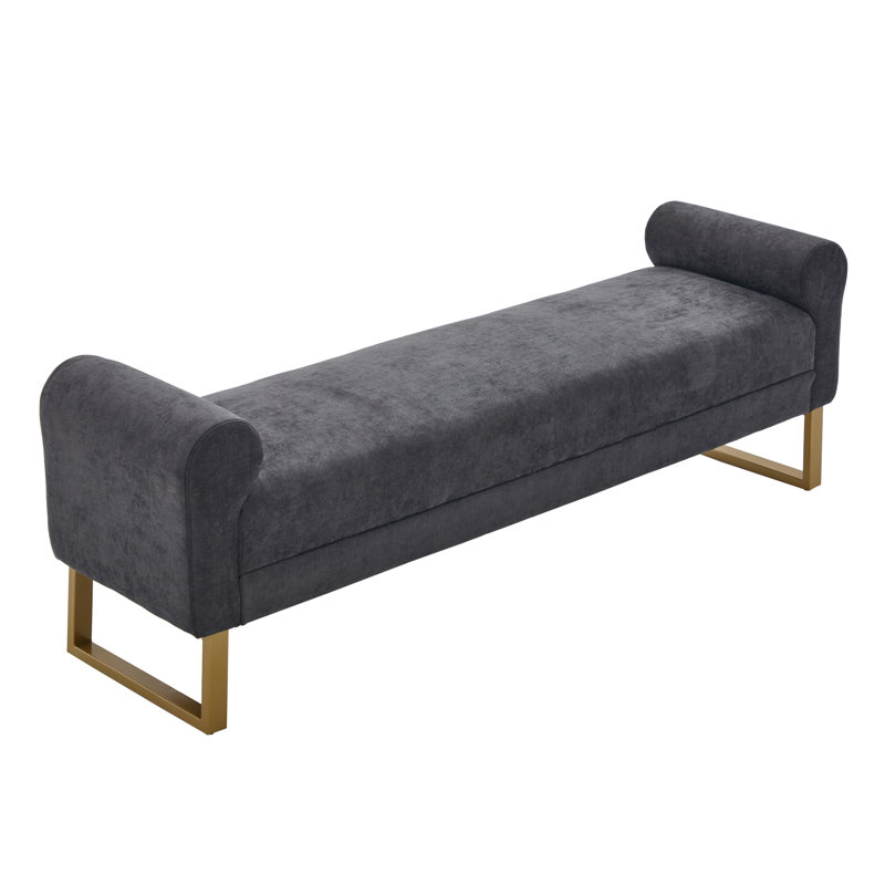 Banc rembourré en chenille 65 po avec pieds en métal Chenrovia, Dark Gray