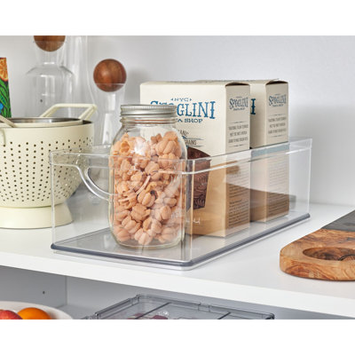 iDesign Recycled Plastic Pantry Storage Bin with Integrated Handles – 16” x 8” x 5”, Clear Bin